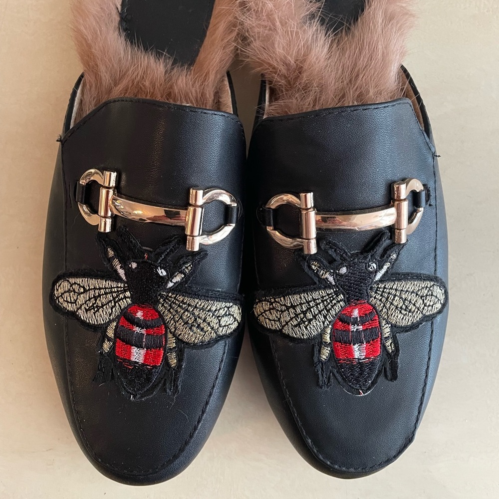 Fur lined slides firefly horsebit 39